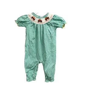Boutique Smocked Gingham One Piece Romper Girls 18 Months Fall Pumpkins